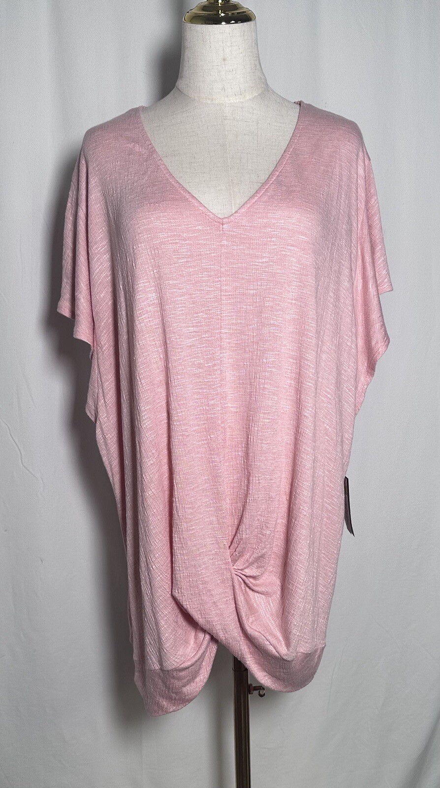 I.N. Studio Women Blouse Tunic 3X Shirt Top Short Sleeve Stretch Boho Lace Pink