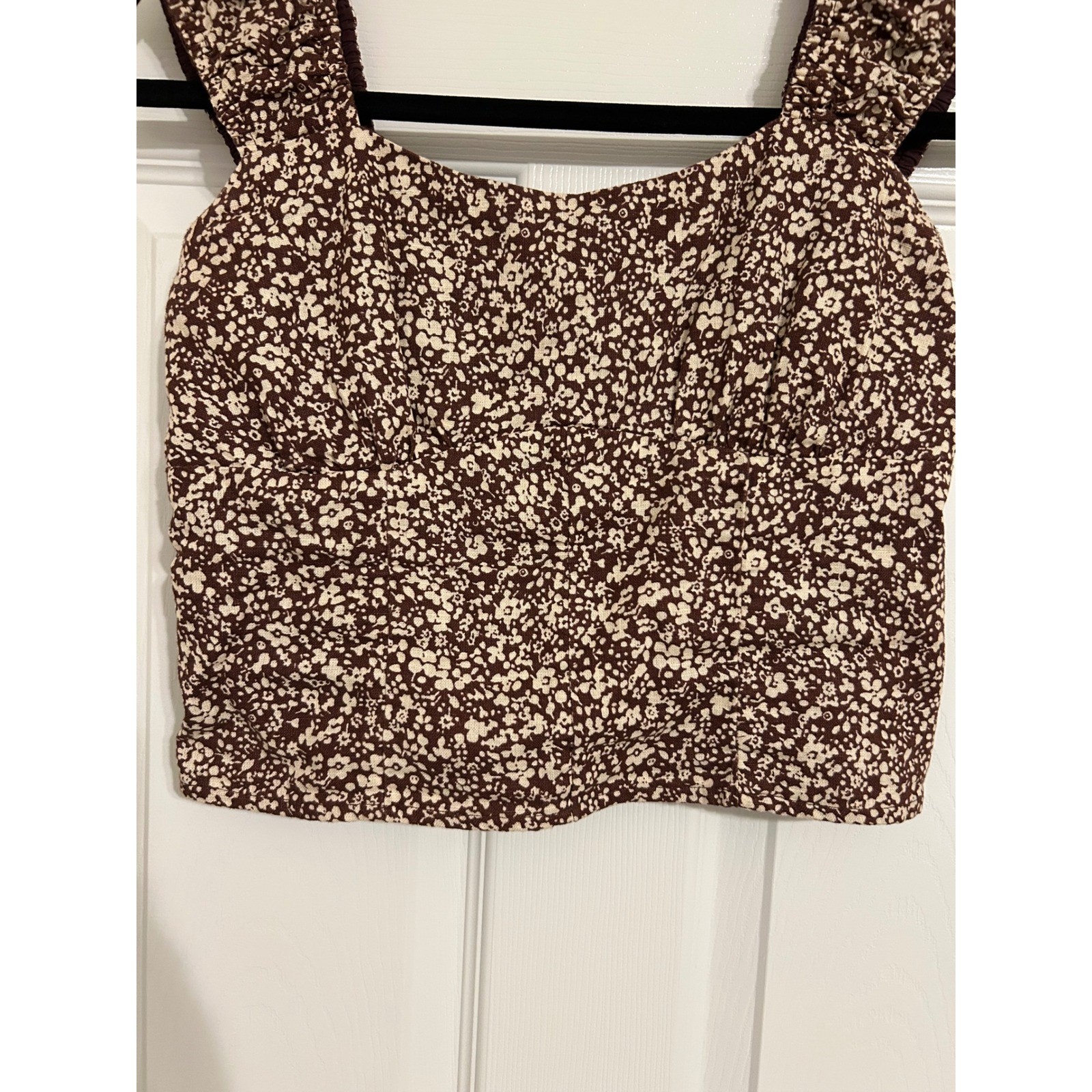 Abercrombie & Fitch Brown Floral Smocked Back Crop Top Ruched Straps Small