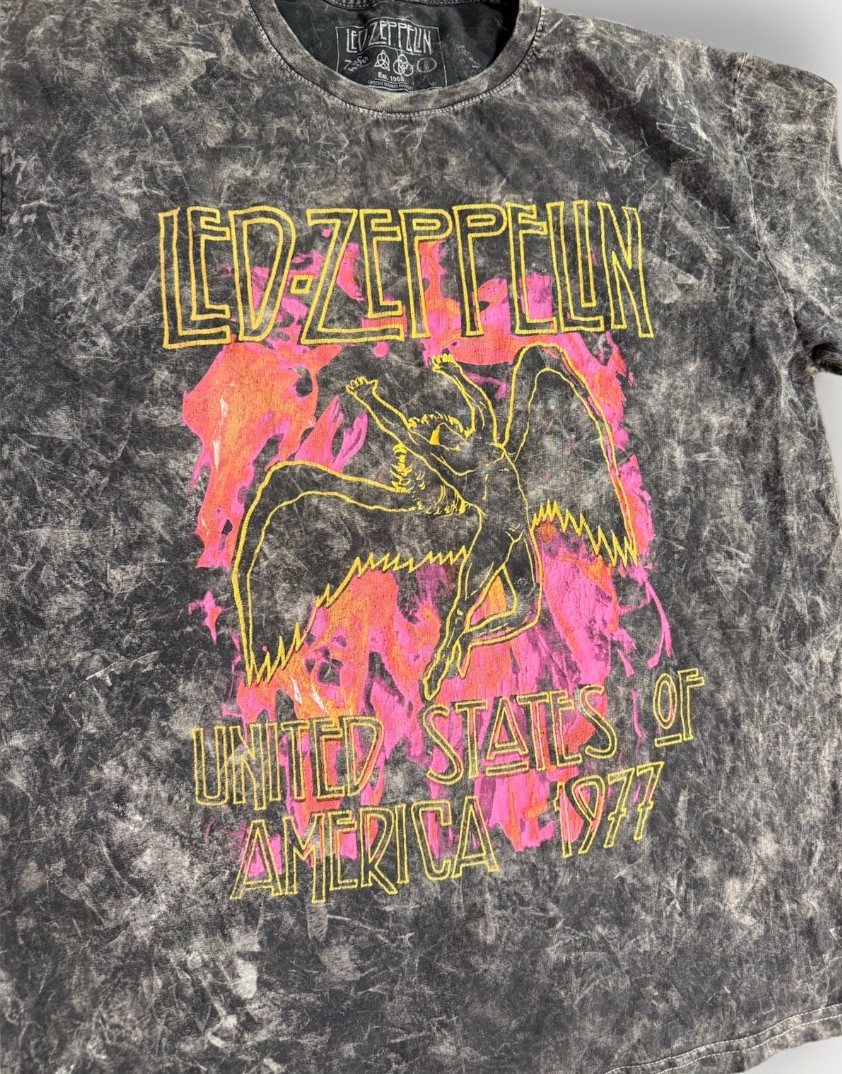 Led Zeppelin Graphic Band T-Shirt USA 1977 Acid Wash Black Pink Yellow Unisex M