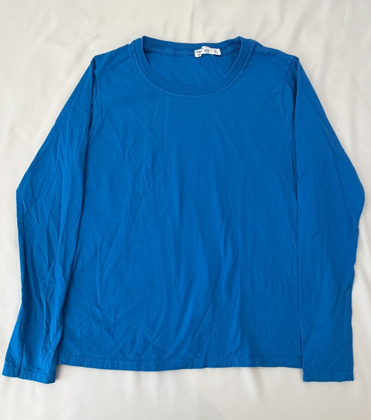 Hanes Originals Women’s Crew Neck Top Medium Blue Cotton Blend Long Sleeve