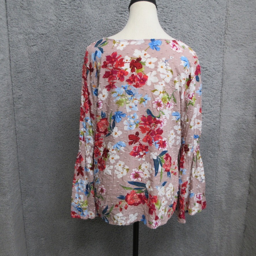 Cupio Shirt Women L Pink Floral Cottagecore Bohemian Festival Vibrant Dopamine
