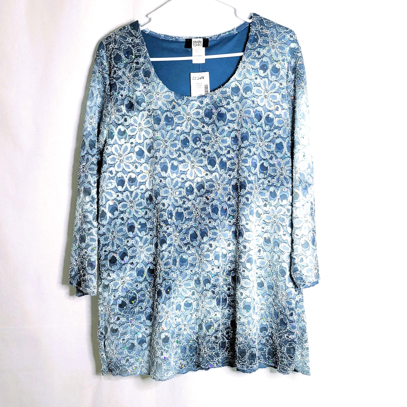 Studio 1940 Women’s Plus Size 22W / 24W Sparkle Blouse Lace Overlay Lined