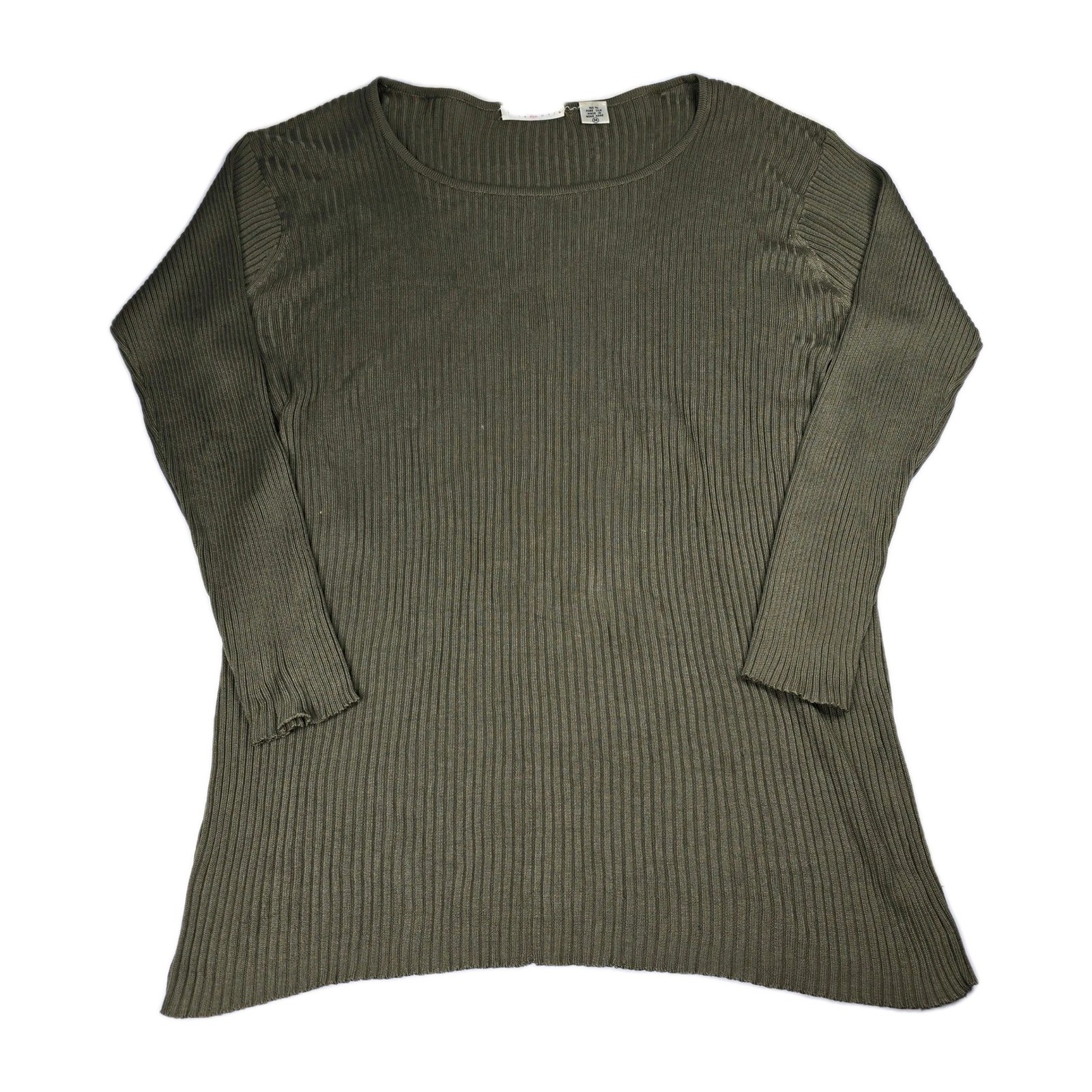 TSE Cashmere Silk Olive Green Ribbed Knit Long Sleeve Top Womens Size Medium