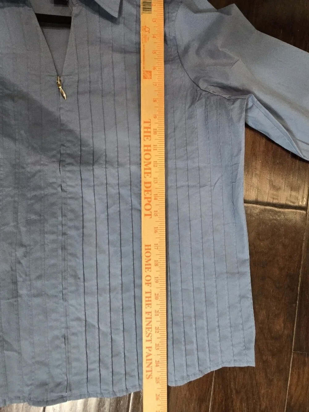 Denim & Co NWT Blue Pintuck Zip Front Blouse Stretch Cotton Long Sleeve Large