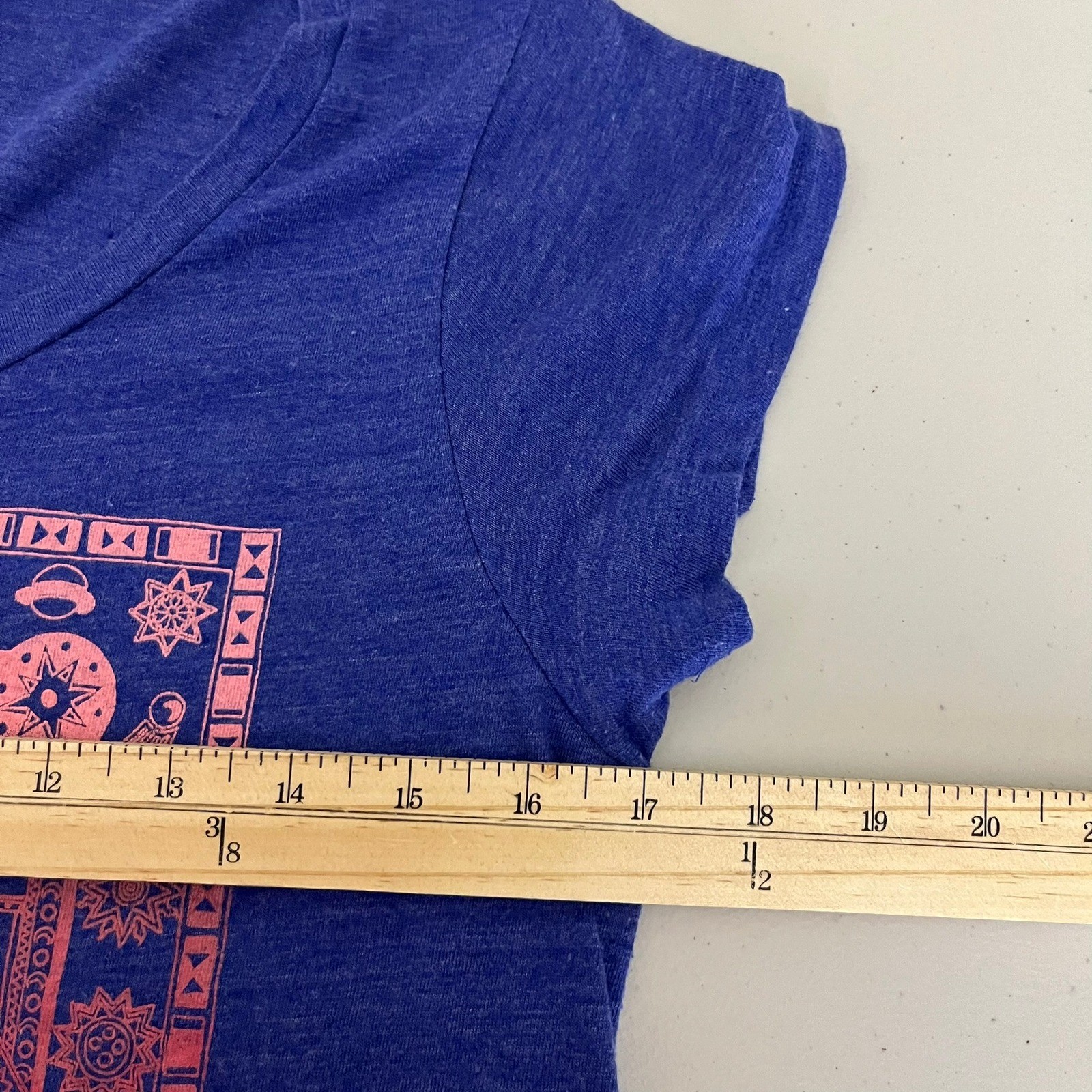 Lucky Brand Womens Small Blue Celestial Sun Moon Graphic Tee Scoop Neck