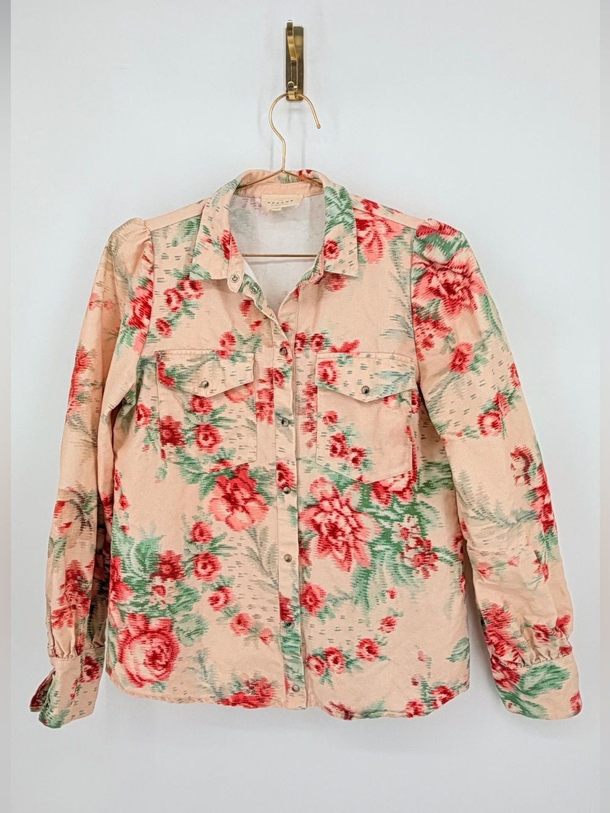 Sézane Floral Linen Blend Overshirt Jacket Pink Button Front Size 34 (US XS)