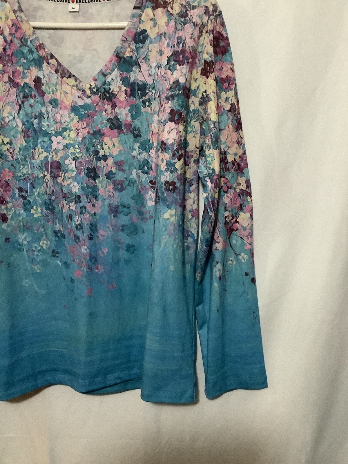 Exclusive Colorful V-Neck Woman’s Top Ombré Floral Print Size- M