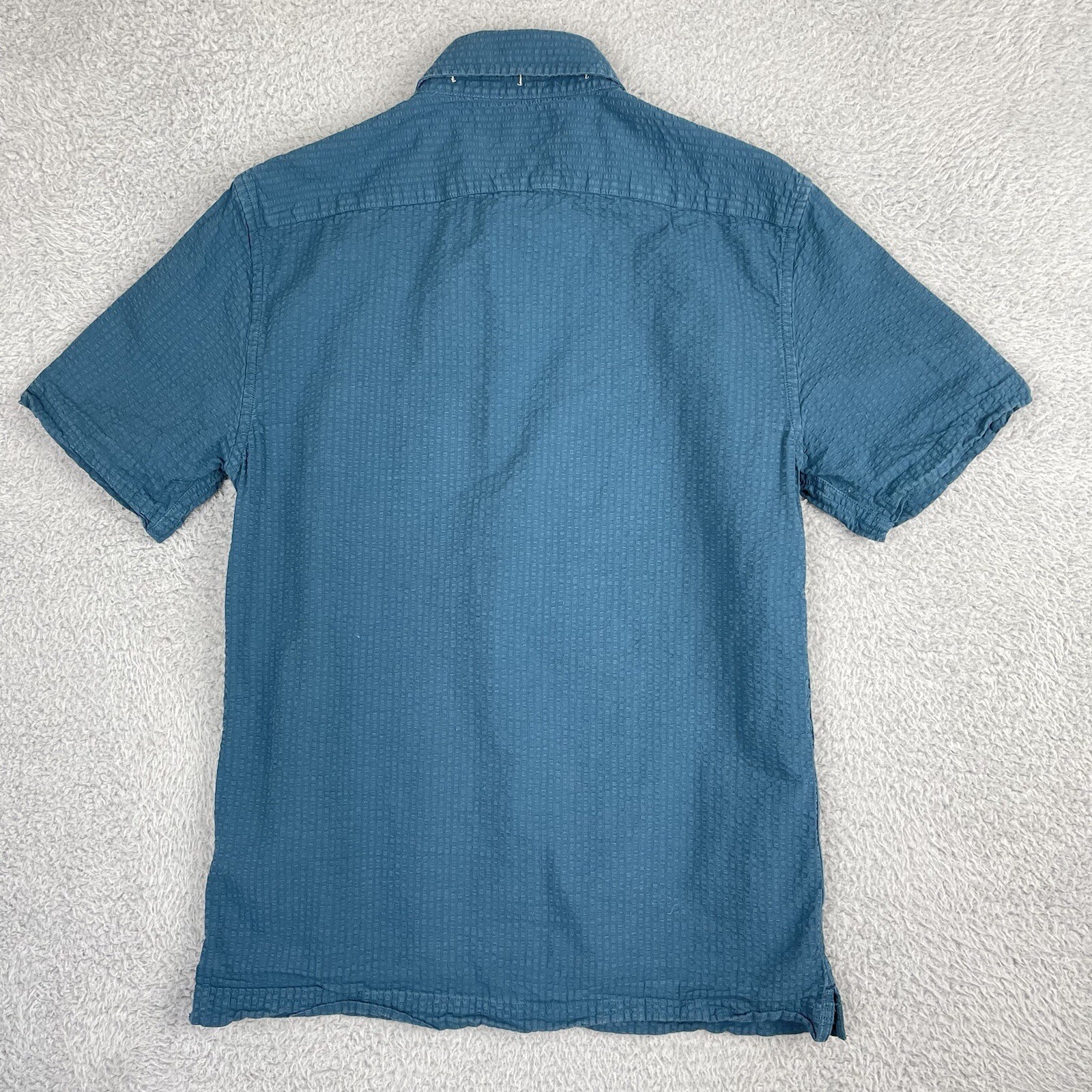 Banana Republic Searsucker Shirt Women Extra Small XS Teal Slim Fit Button Up