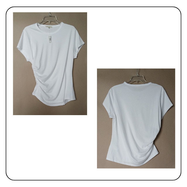 Madewell Shirt Womens XL White Asymmetrical Side Ruched Jersey Tee Top Stretch