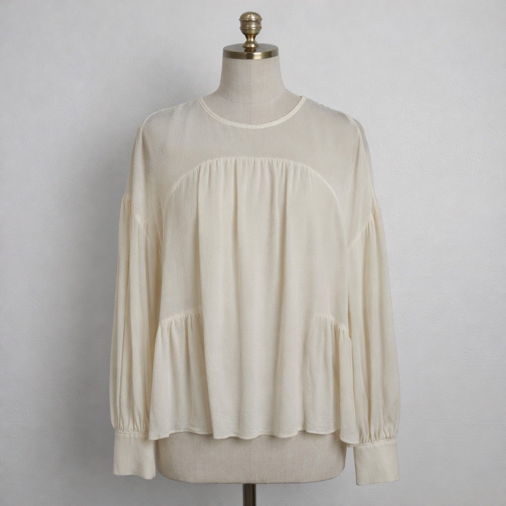 Vince Ivory 100% Silk Crinkle Georgette Tiered Ruffle Blouse Women’s XS