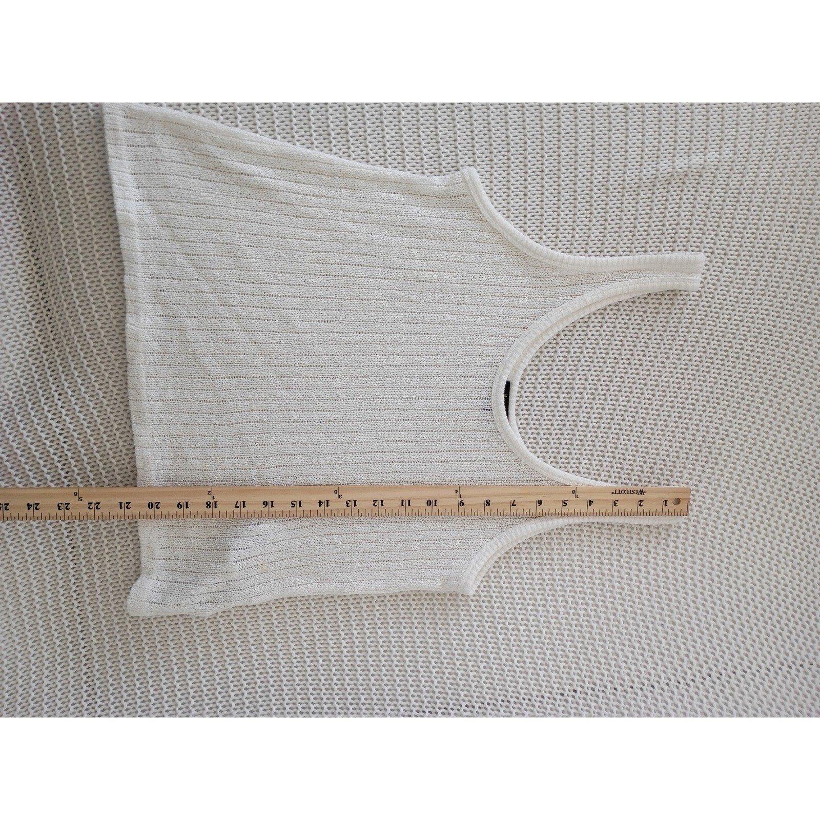 Massimo Dutti Cream Ribbed Mesh Knit Tank Top Scoop Neck Cotton Minimalist S