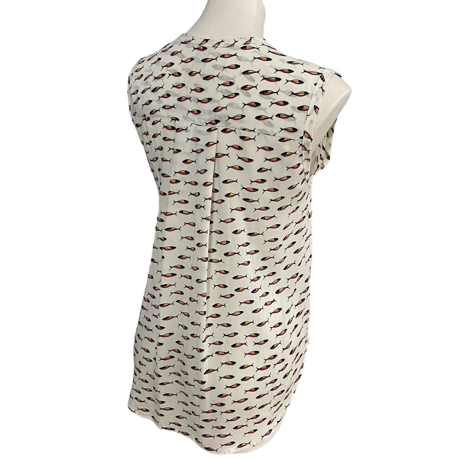 I. Madeline Blouse Women Small Fish Novelty Print Shirt Work Office Casual Tunic