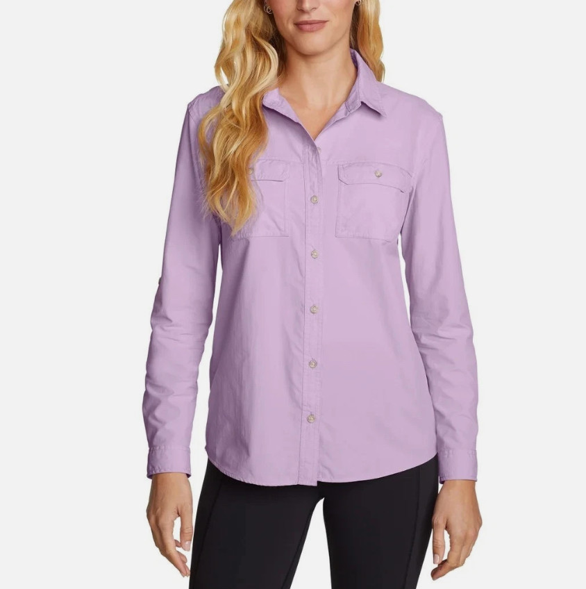 Eddie Bauer Women’s Lightweight Long Sleeve Ripstop Mountain Shirt, Purple, M