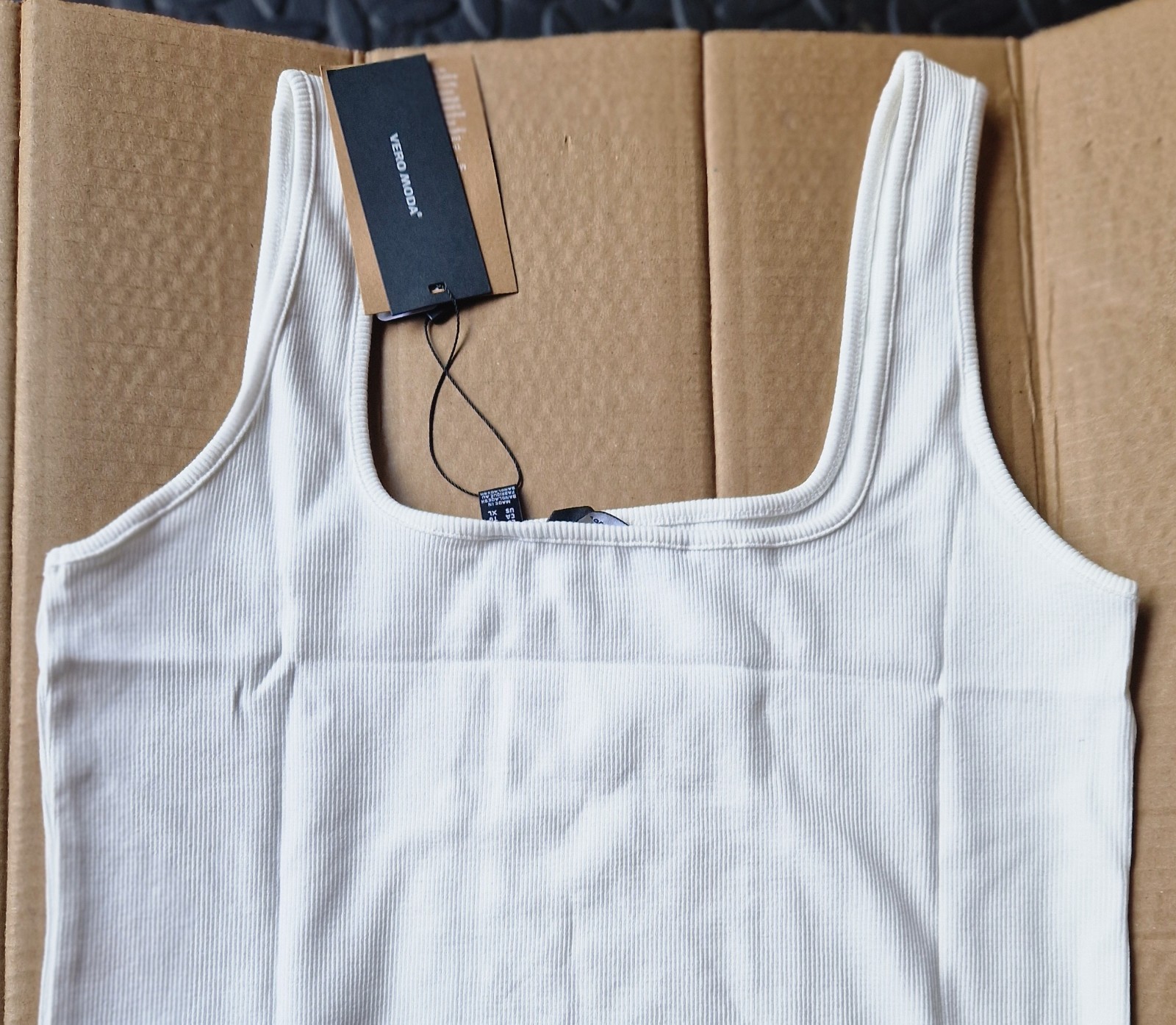 Vero Moda Ladies Tank Top Vest Square Neck Sleeveless Ribbed Tee Top Size L/XL