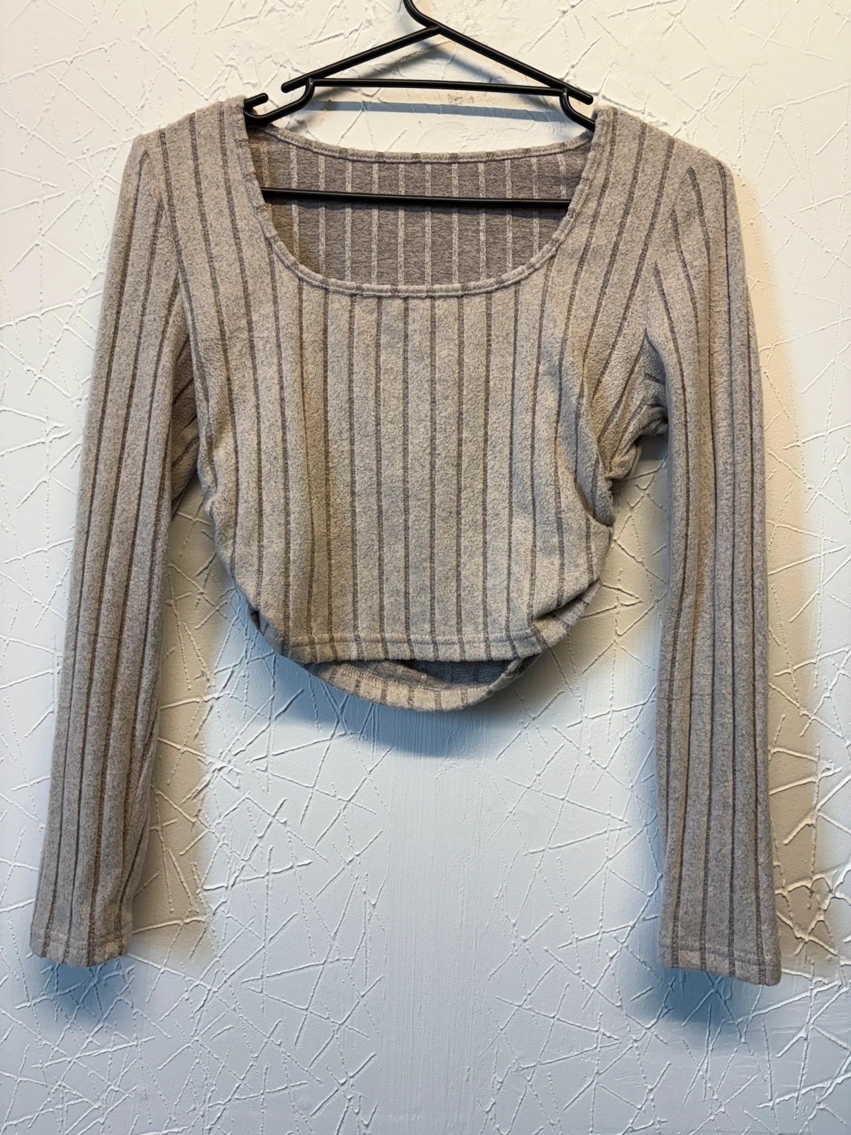 Shein cream Ribbed Crop Top Long Square Neck Stretch Women’s Size L UK 12 2097