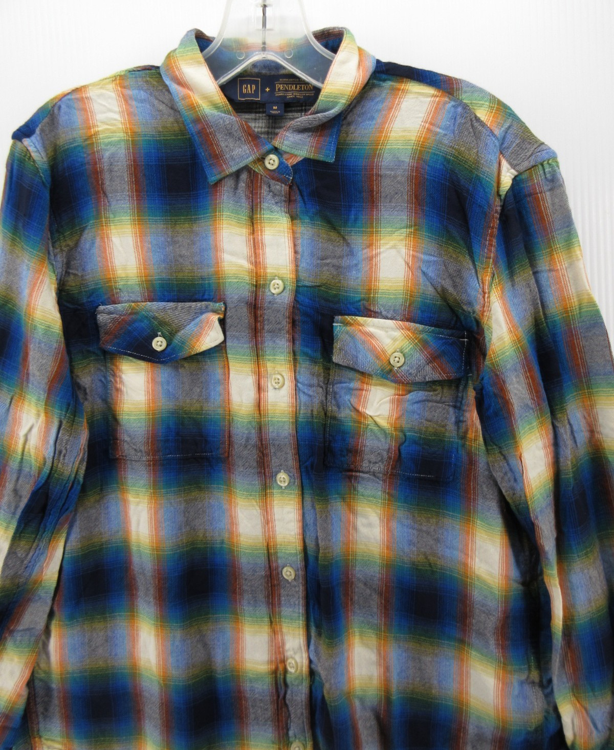 Gap Pendleton Top Women Medium Blue Shadow Plaid Shirt Button Down Heritage