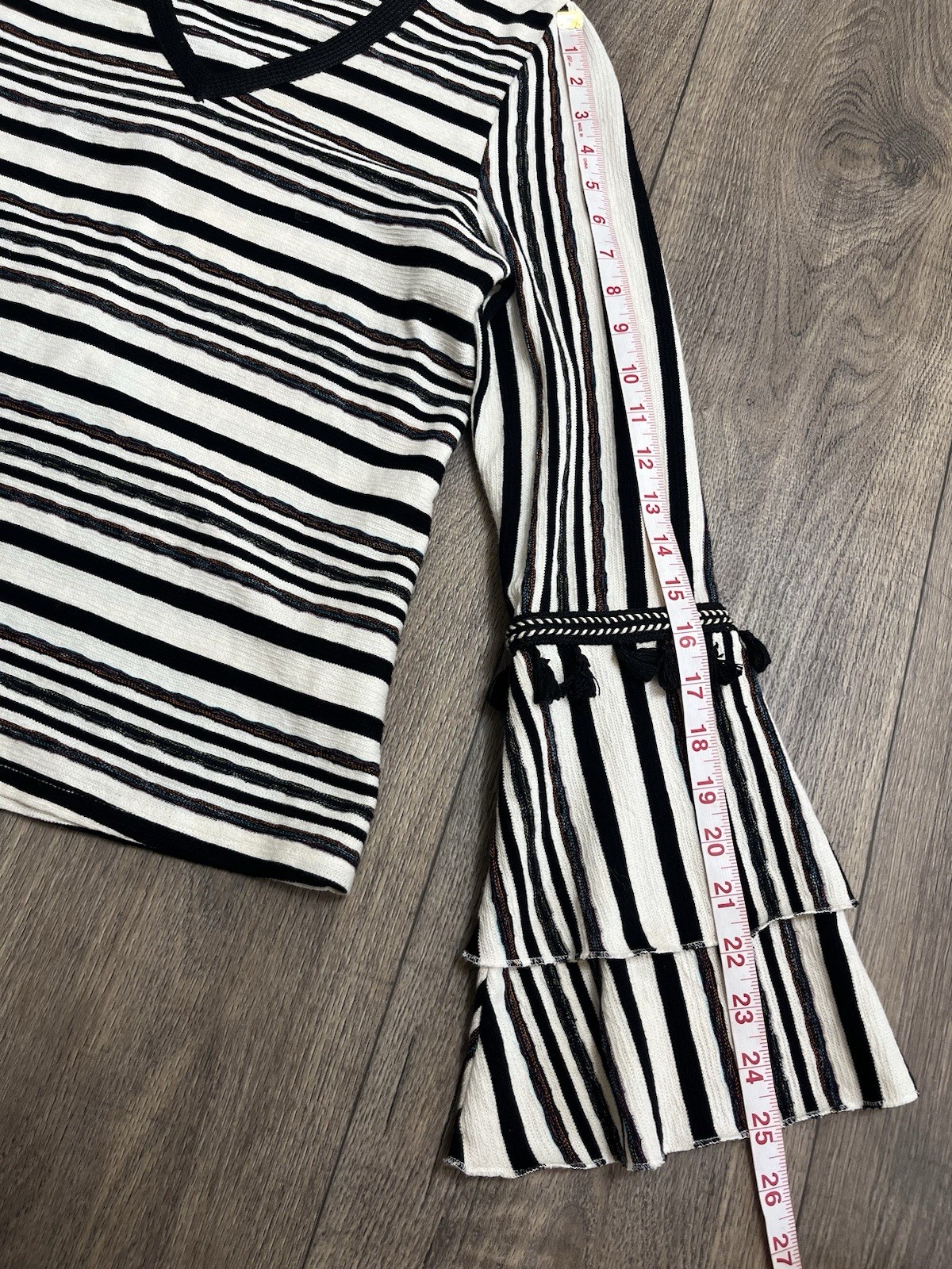 Anthropologie Moon River Striped Bell Sleeve Top Sz XS W/ Tassels Multicolor