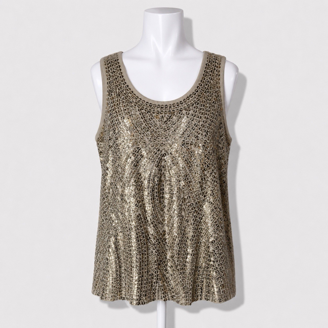 By Chico’s Gold Sequin Scoop Neck Tank Top Blouse XL 3 Going Out Sparkle Holiday