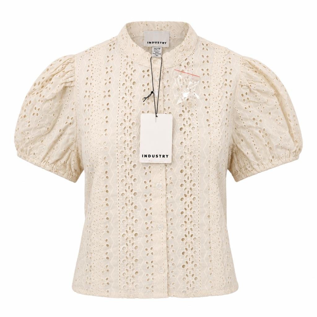 Industry Republic Blouse Womens XS White Eyelet Cottagecore Puff Sleeve Coquette