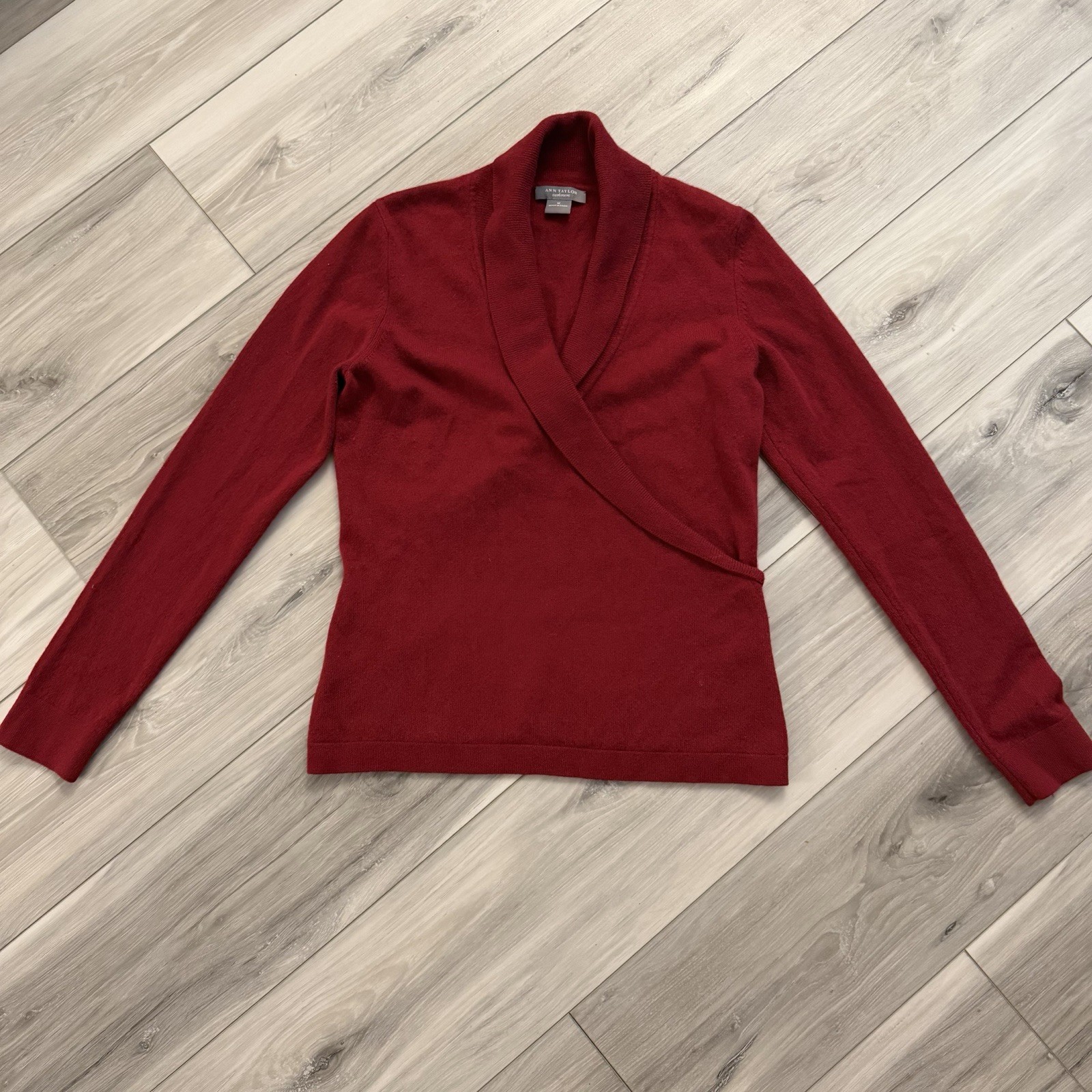 Ann Taylor Cashmere Top Shawl Collar Wrap Top M Red Wine