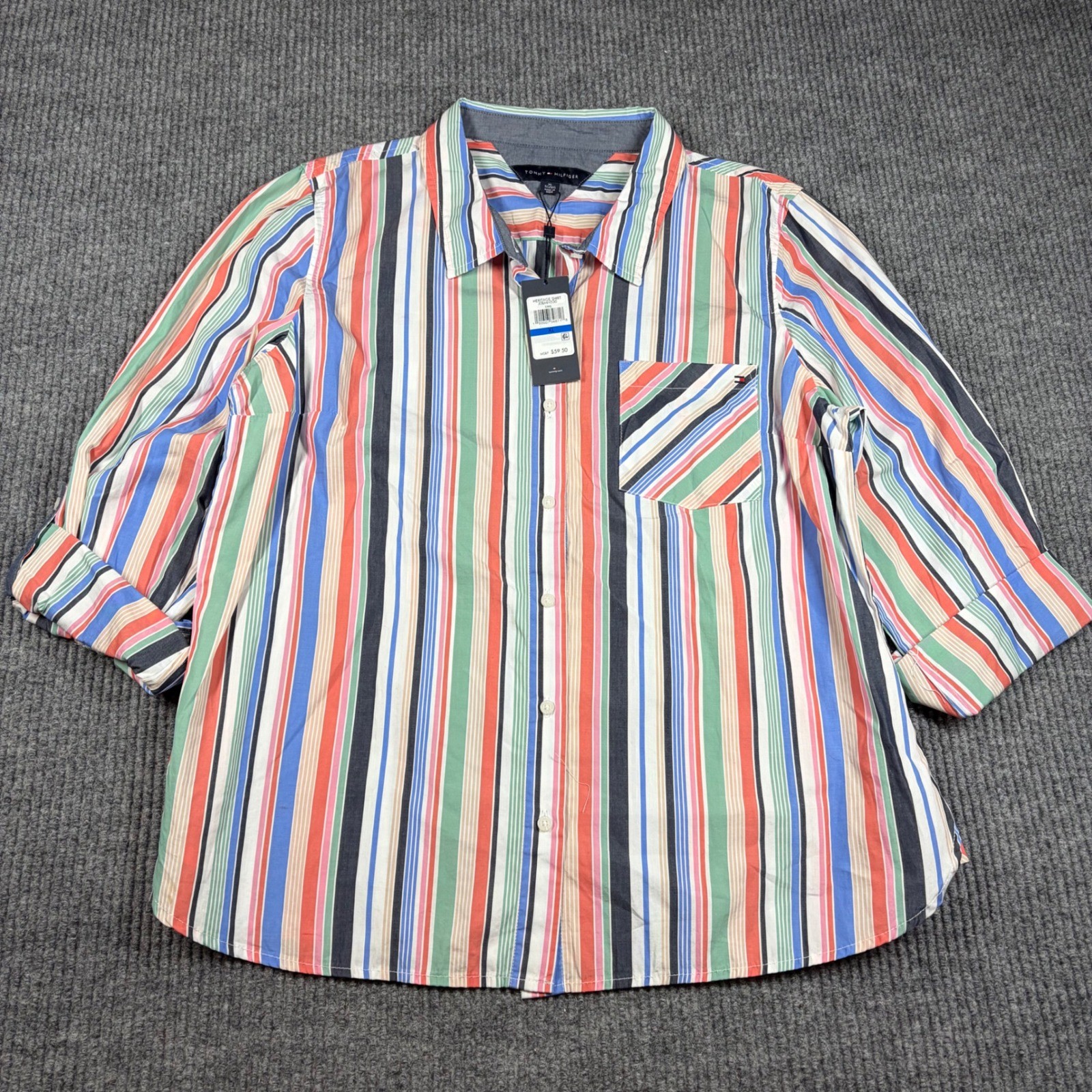 Tommy Hilfiger Shirt Womens XL Heritage Multi Color Striped Button Up 0BMN530