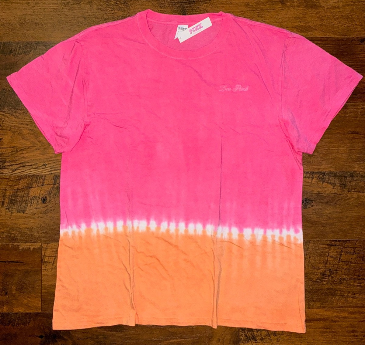 Victoria’s Secret Pink Ombre Dip Dye Campus SS Tee Shirt Love Me Pink & Orange L