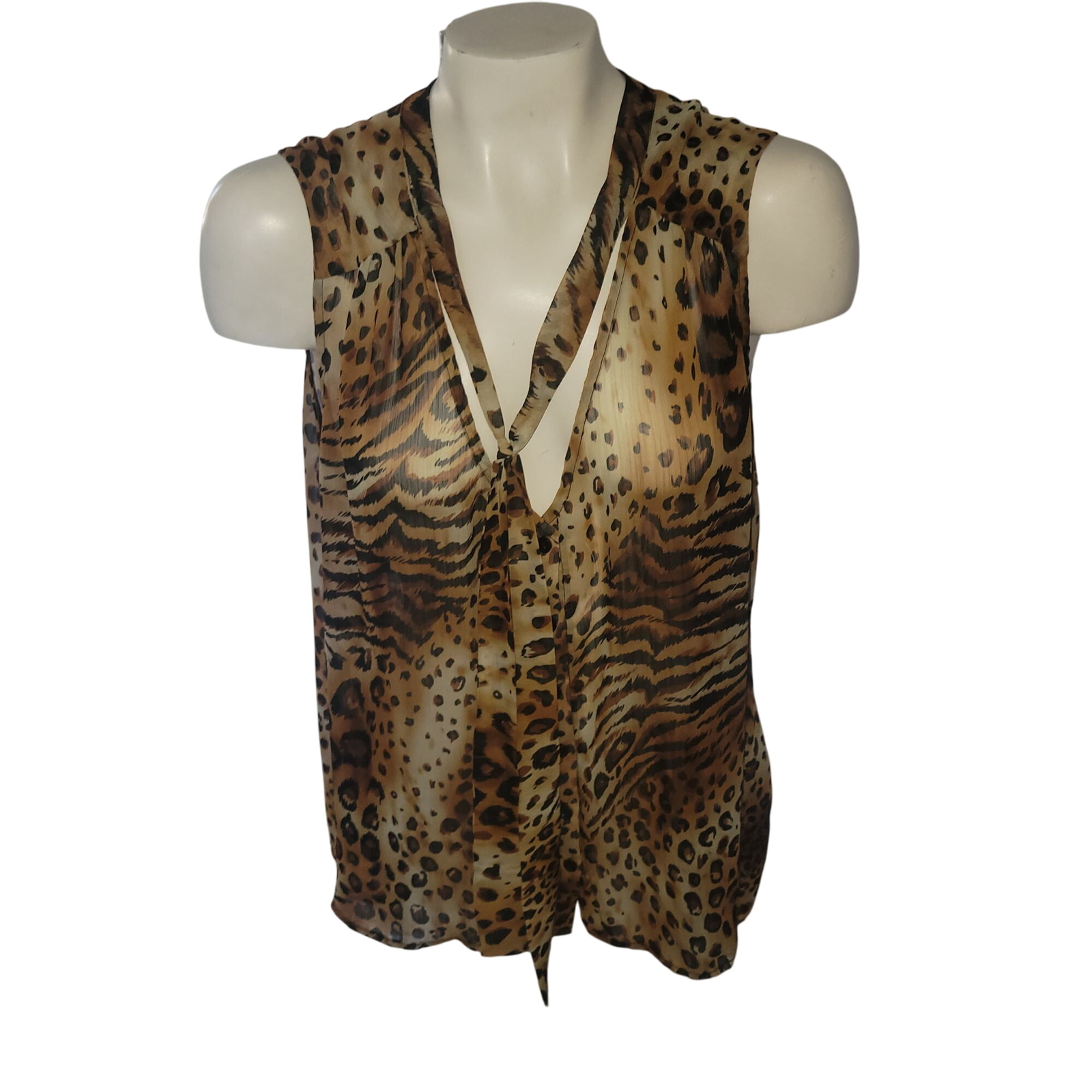 ELENA SOLANO Animal Print Sleeveless Blouse 2X Womens Leopard & Tiger Print