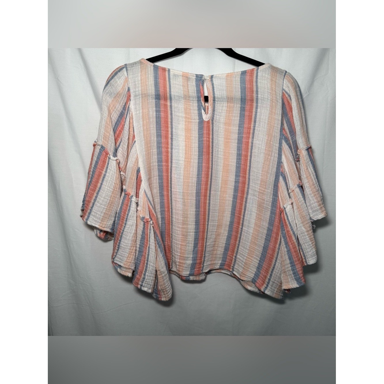 American Eagle Striped Cotton Gauze Angel Bell Sleeve Crop Top Blouse Boho M