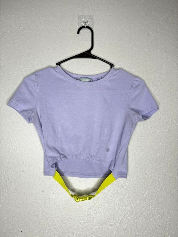 Ninth Hall Lavender Crop Top with Neon Yellow Buckle Strap Size S