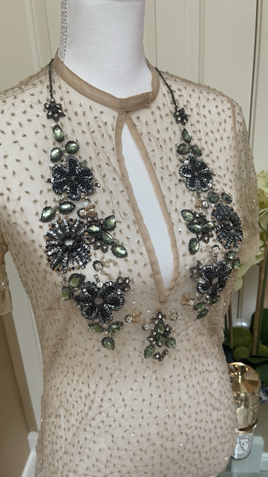Brian Reyes Embellished Tulle Blouse Size 4 Couture Beaded Top
