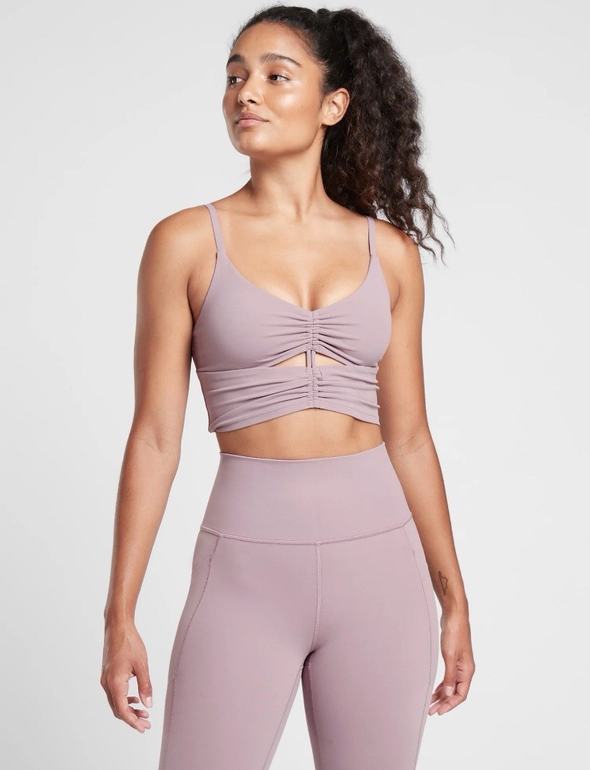 Athleta Cinch Longline Bra Top M Dark Plum Powervita Ruched Yoga Crop Tank