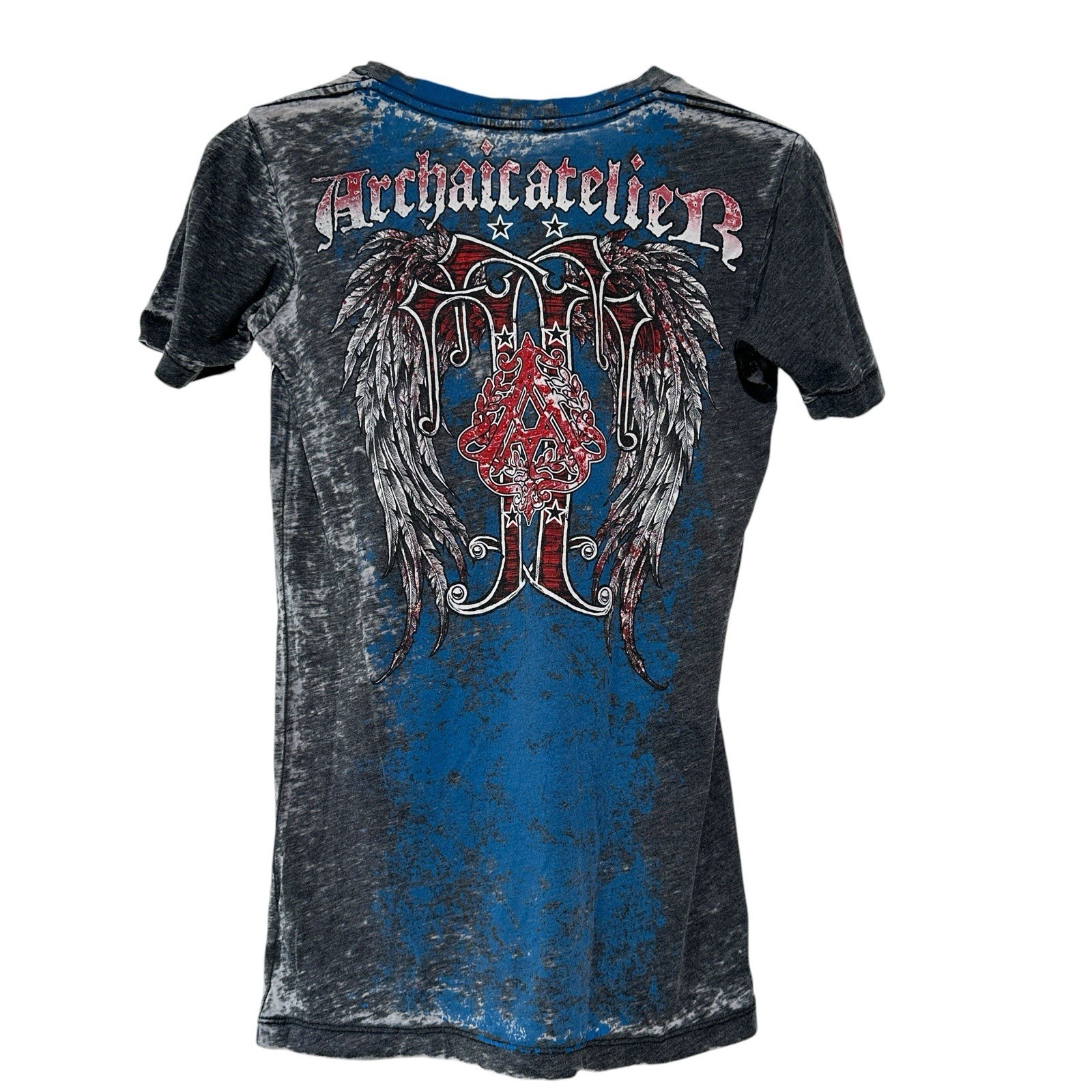 ARCHAIC by AFFLICTION Women’s Gray V-neck Short Sleeve Lightweight Shirt Large