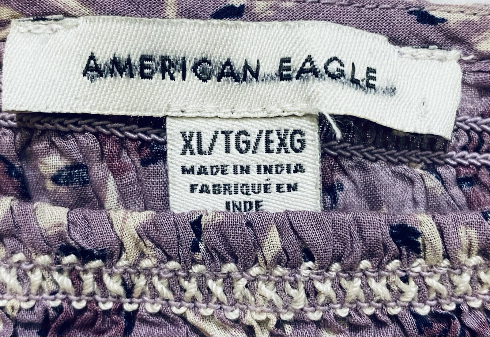 American Eagle Top Womens XL Purple Floral Smocked Embroidered Cropped Coquette