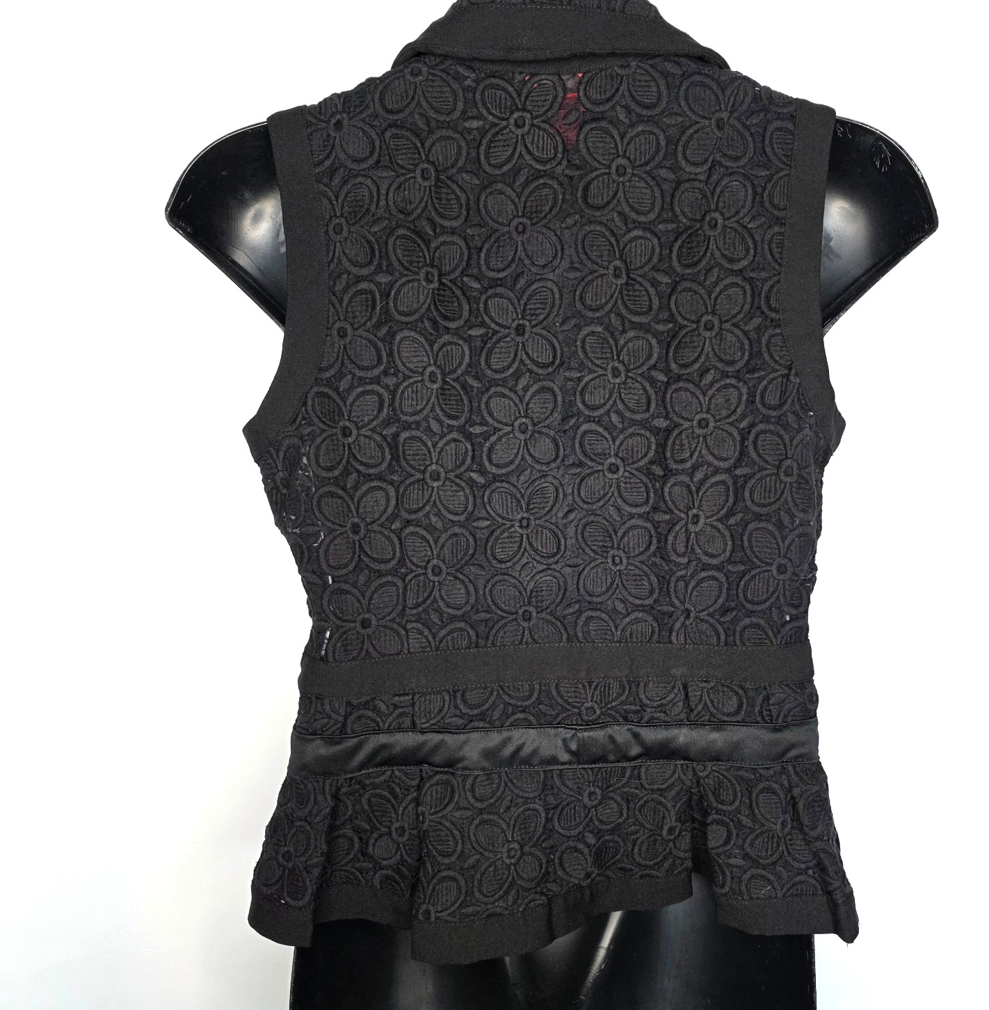 V Cristina Womens XL Vest Black Embroidered Button Front Sleeveless Peplum Top