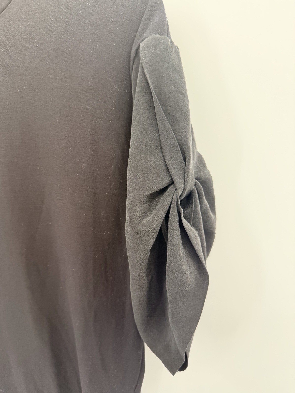 COS Black XS UNIQUE Boxy Short Sleeve Top Silk Tied Up Sleeves Minimalist Chic