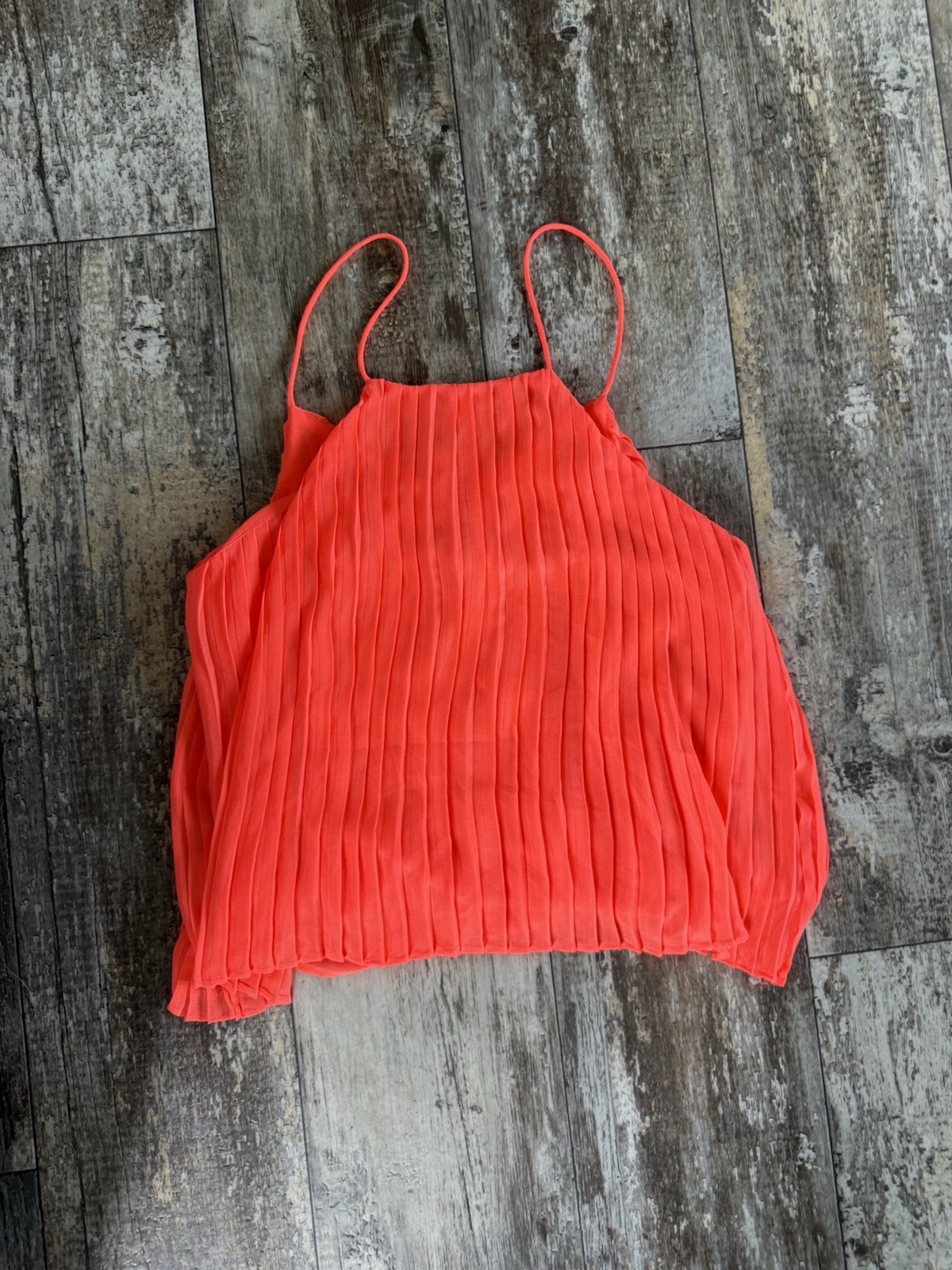 NWT Tramp Neon orange pleated chiffon tank top – L