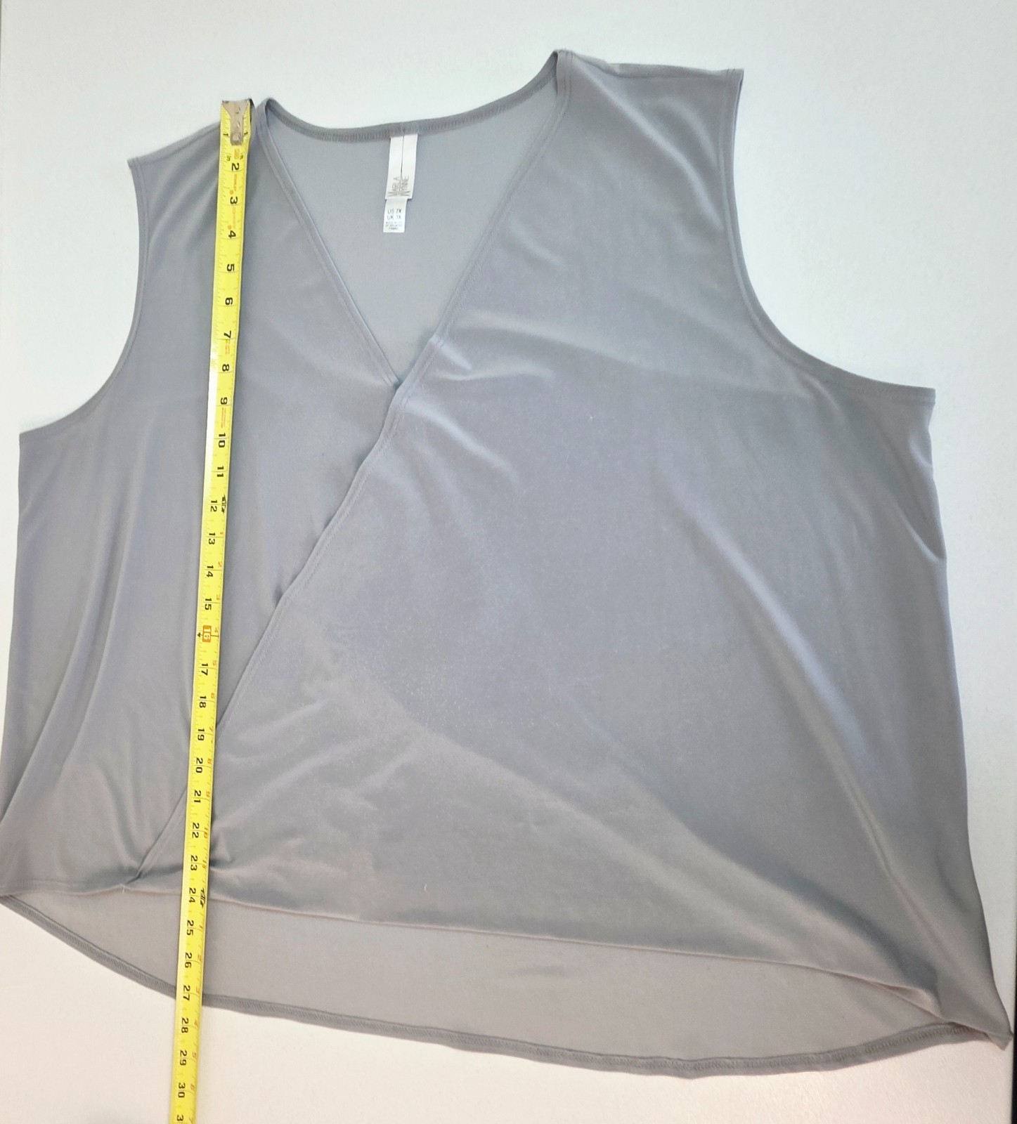 MARLA WYNNE Wrap Sleeveless Drape Hi Lo Top Dark Gray Waist Length Blouse SZ 2X