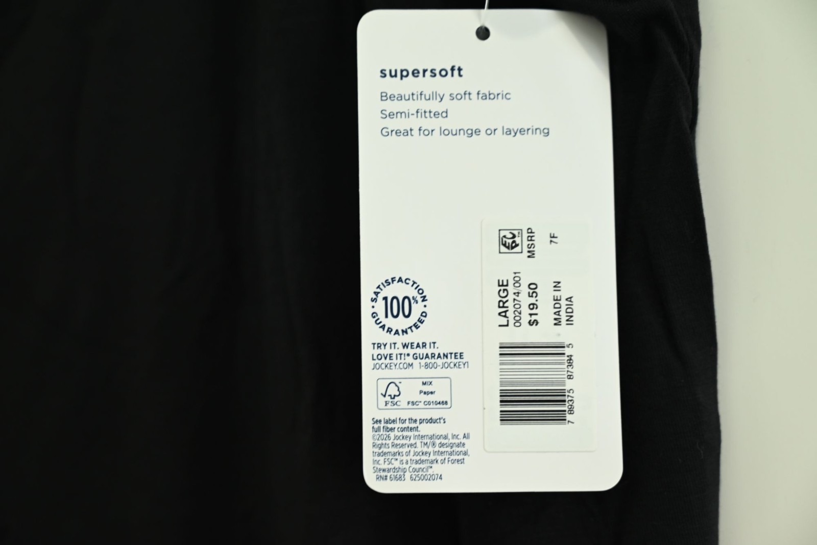 NWT Jockey Supersoft Cami Tank Top Sz L Black Soft & Comfy Stretch Layering