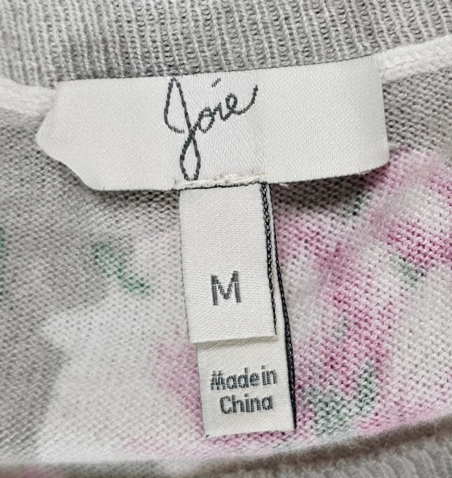 Joie Womens Pullover Top Gray Pinks Green Floral Viscose Wool Nylon Medium