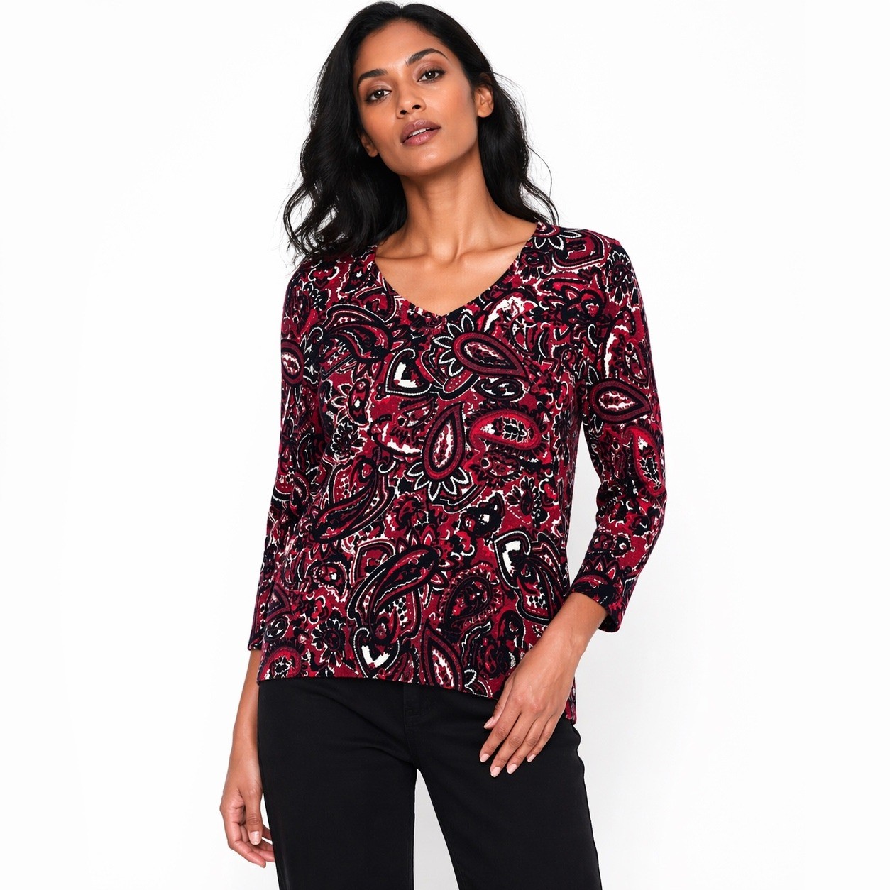 Talbots Womens Sweater L Merino Wool Paisley Preppy Lightweight Knit Boho Retro