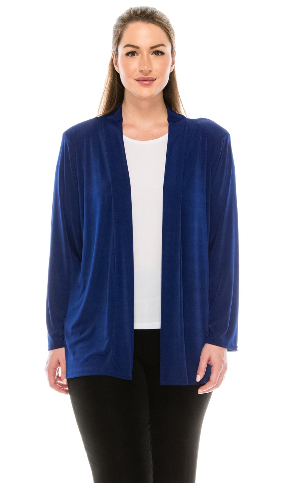 JOSTAR NAVY ACETATE Spandex SLINKY Stretch Knit JACKET TRAVEL S M L XL 2X 3X