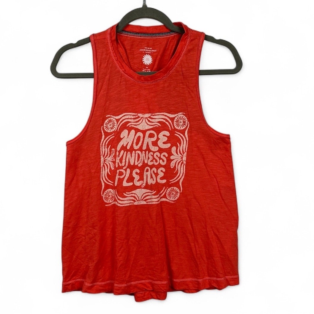 Anthropologie Sun Keep Kindness Twist Back Graphic Tank Size XS Coral Festival