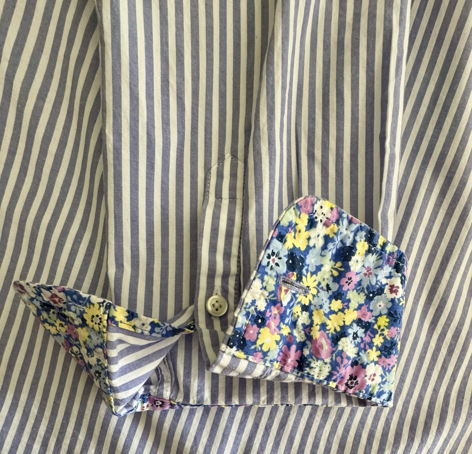 TALBOTS Blue & White Striped Coastal COTTON POPOVER Roll Tab Sleeves (L) NWOT