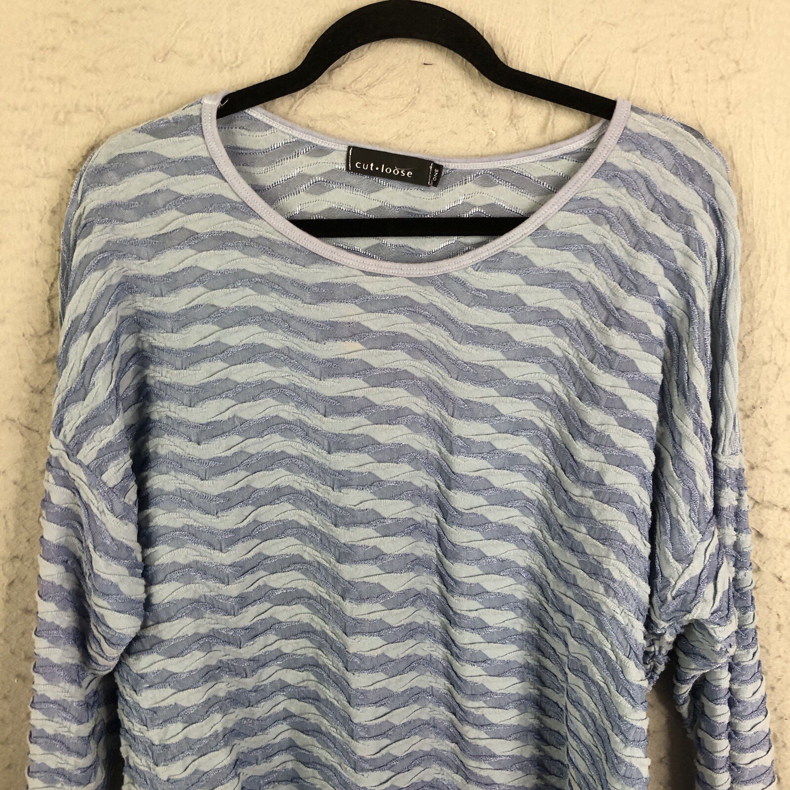 Cut Loose Top Womens 1X Blue 3D Stripes Drapey Boho Beach Modern Abstract
