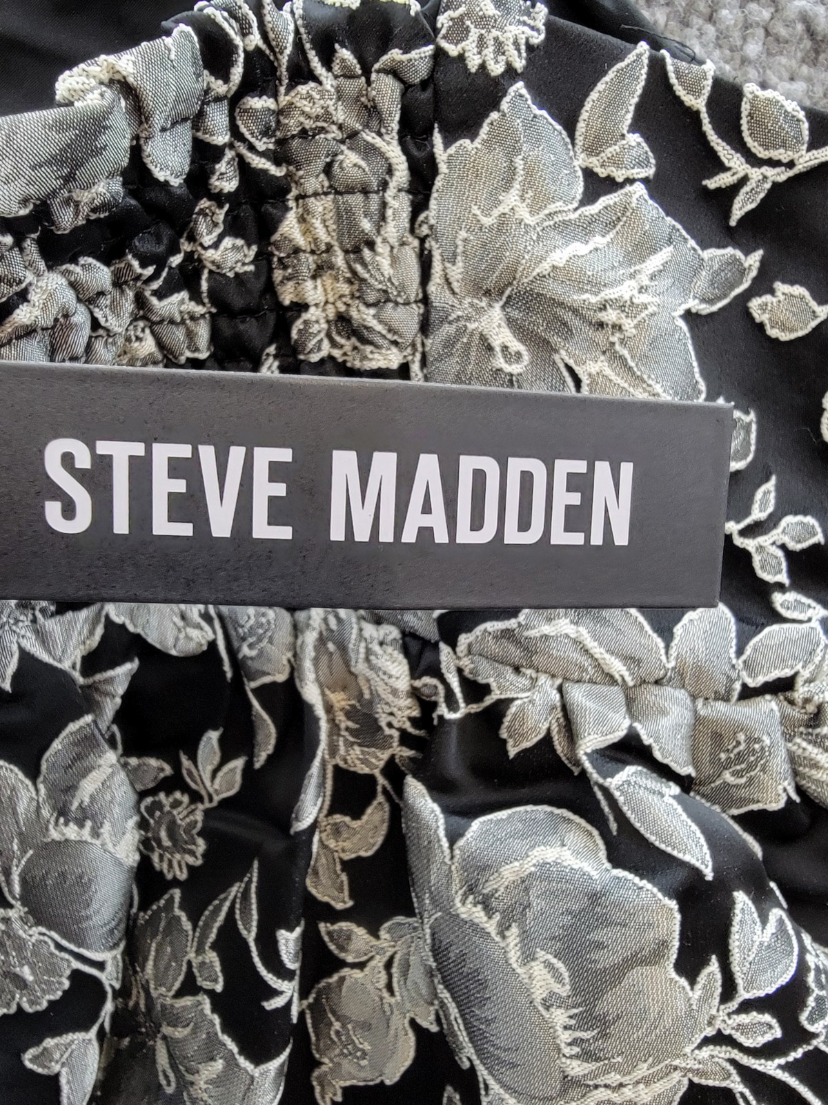 Steve Madden Bodi Floral Brocade Peplum Top Women’s S Black/White Zip Closure