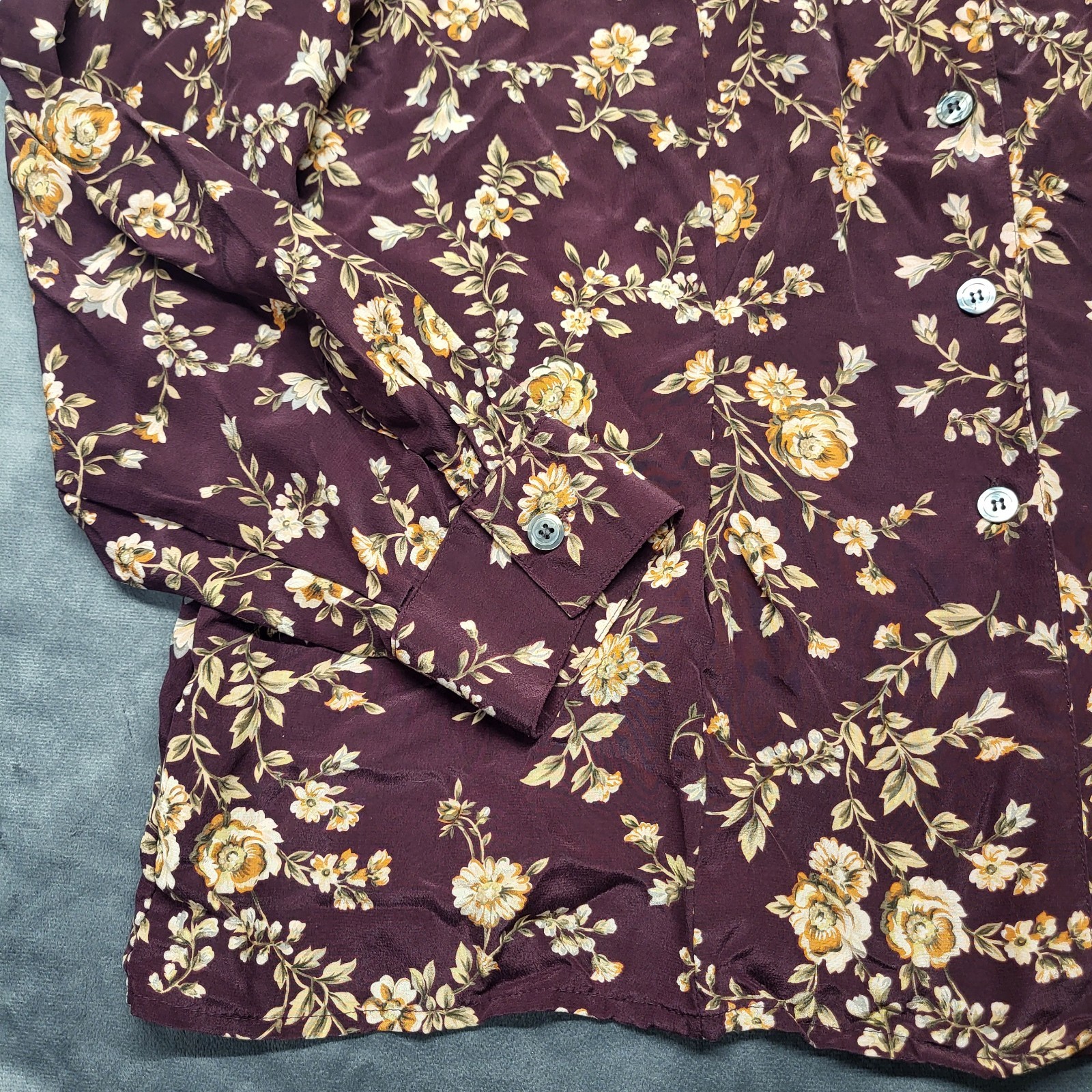 Vintage Evan-Picone 100% Silk Long Sleeve Blouse Floral 16 Shoulder Pads Button