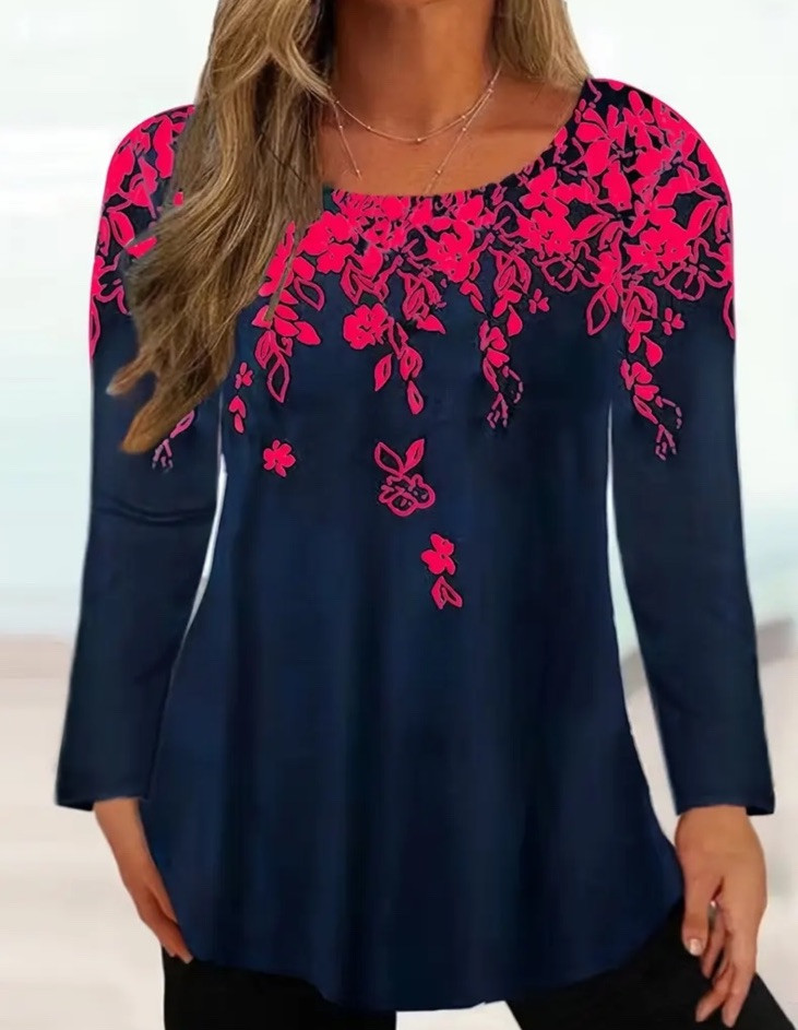 Size S US Size 4 Navy Floral Crew Neck Long Sleeve Top New Free Ship