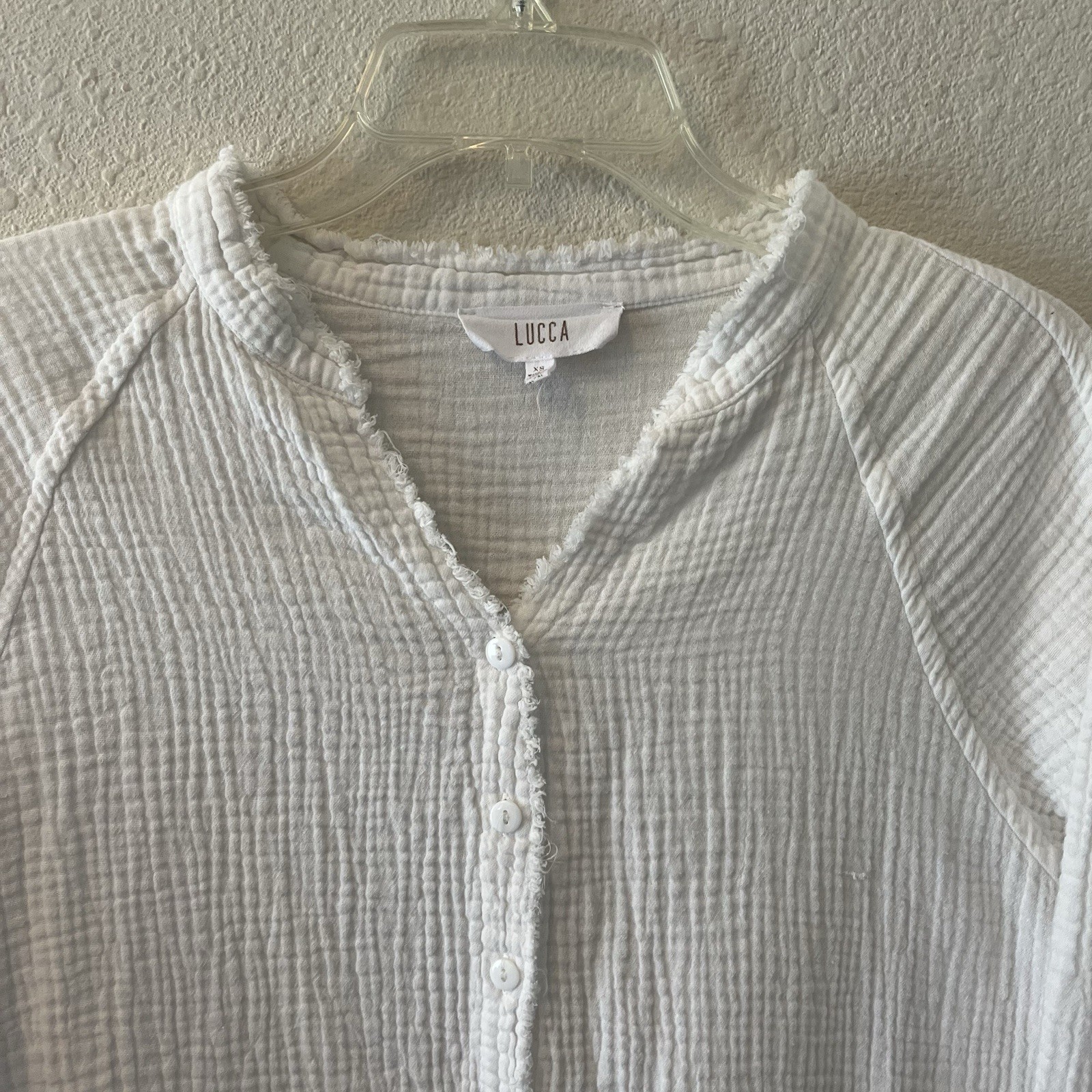 Lucca Women’s Top Size XS White Gauzy Cotton Tunic Button Boho Beachy Cottage