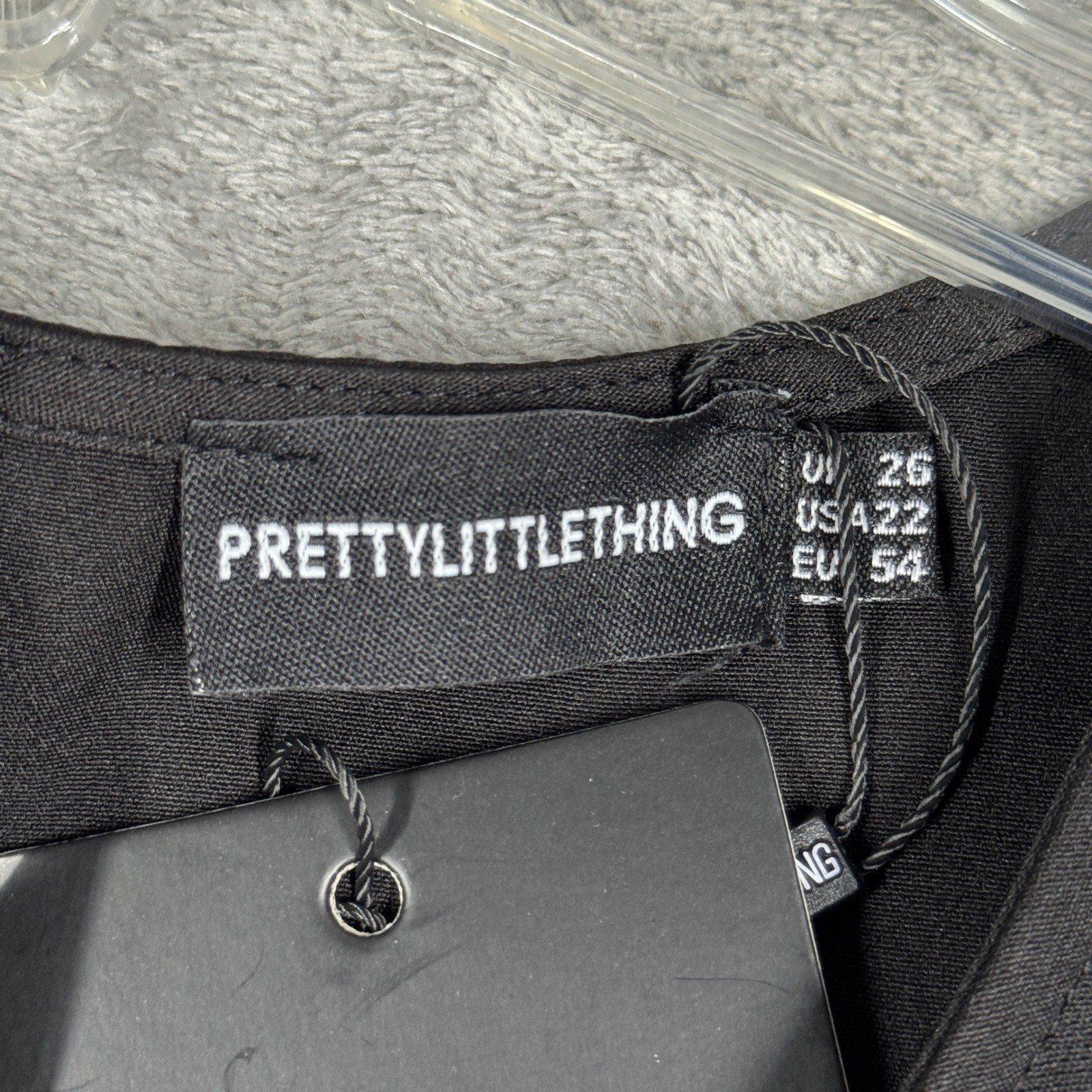 PrettyLittleThing Plus Black Ruched Asymmetric Top US 22 NWT Sleeveless Y2K