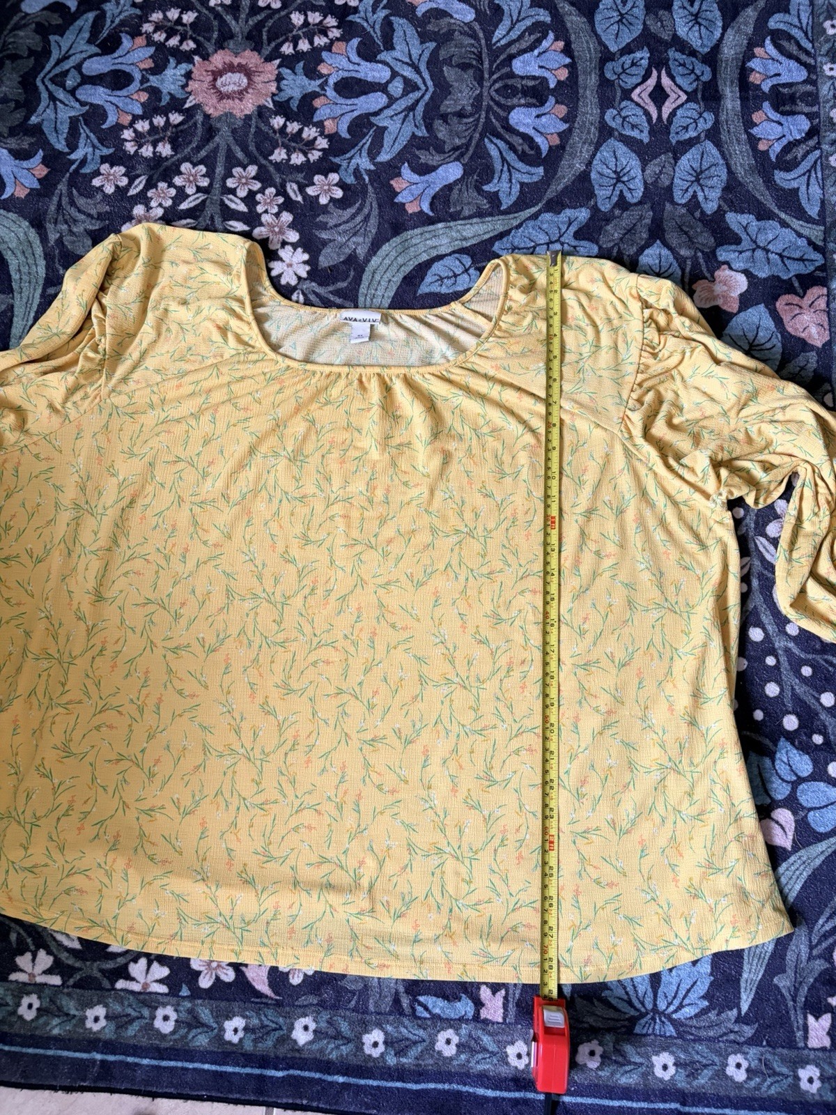 Ava & Viv Women’s Plus 4X Yellow Floral Scoop Neck long sleeve Flowy Top Blouse